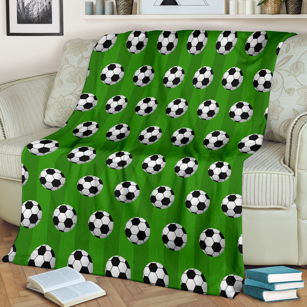 Soccer Ball Green Background Print Fleece Blanket