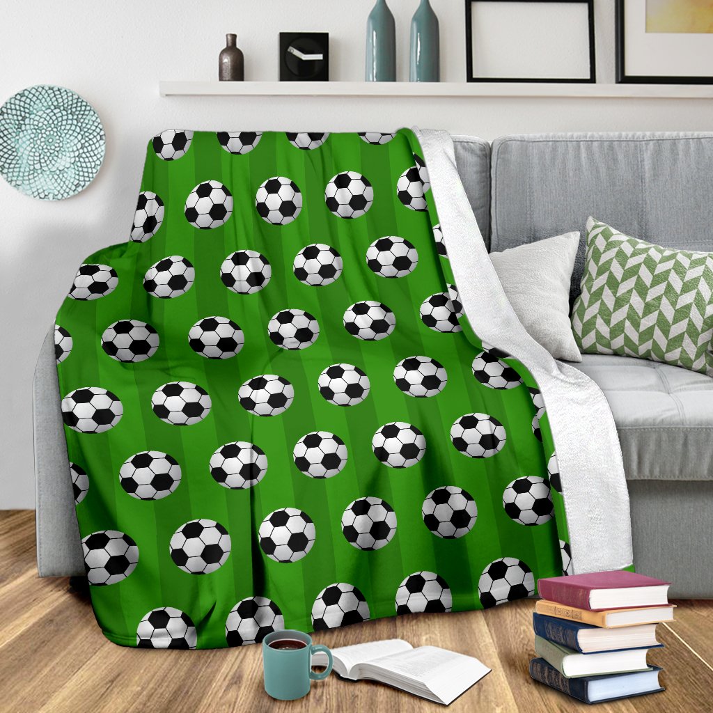 Soccer Ball Green Background Print Fleece Blanket
