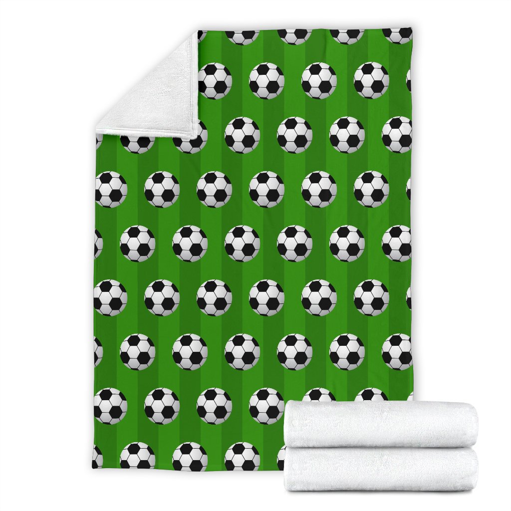 Soccer Ball Green Background Print Fleece Blanket