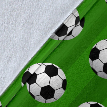 Soccer Ball Green Background Print Fleece Blanket