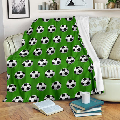 Soccer Ball Green Background Print Fleece Blanket