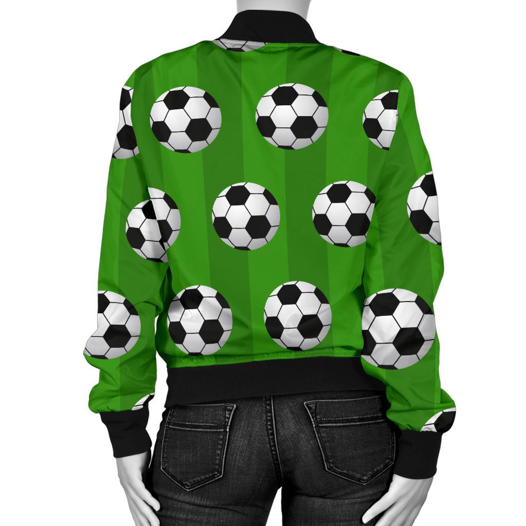 Soccer Ball Green Background Print Women Casual Bomber Jacket