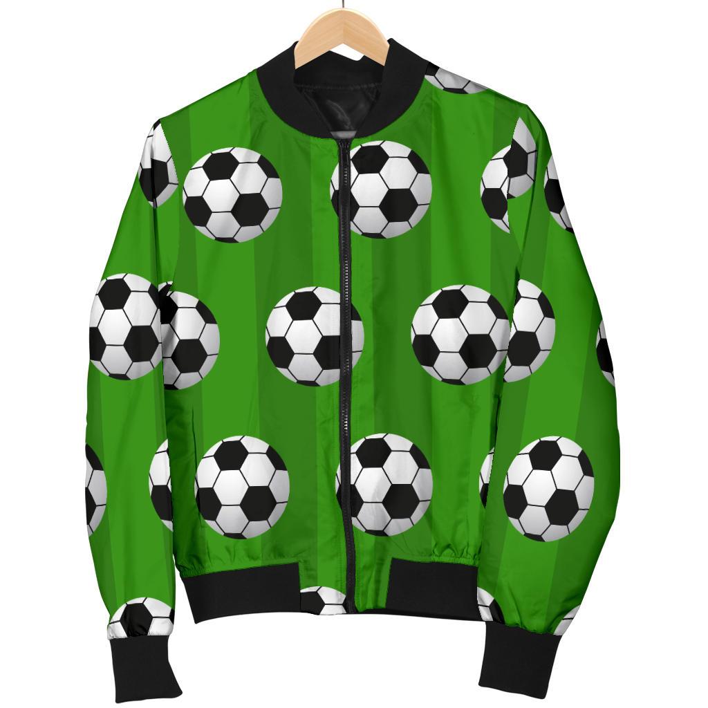 Soccer Ball Green Background Print Women Casual Bomber Jacket