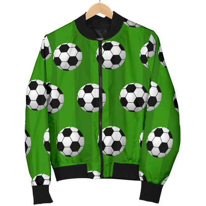 Soccer Ball Green Background Print Women Casual Bomber Jacket