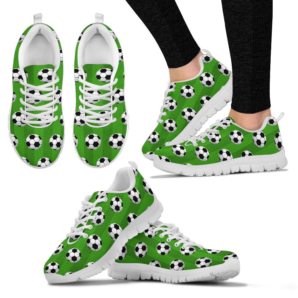 Soccer Ball Green Background Print Women Sneakers Shoes
