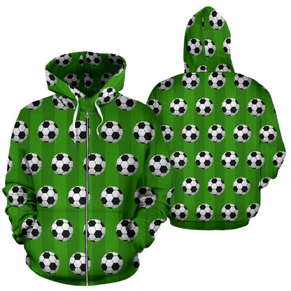 Soccer Ball Green Background Print Zip Up Hoodie