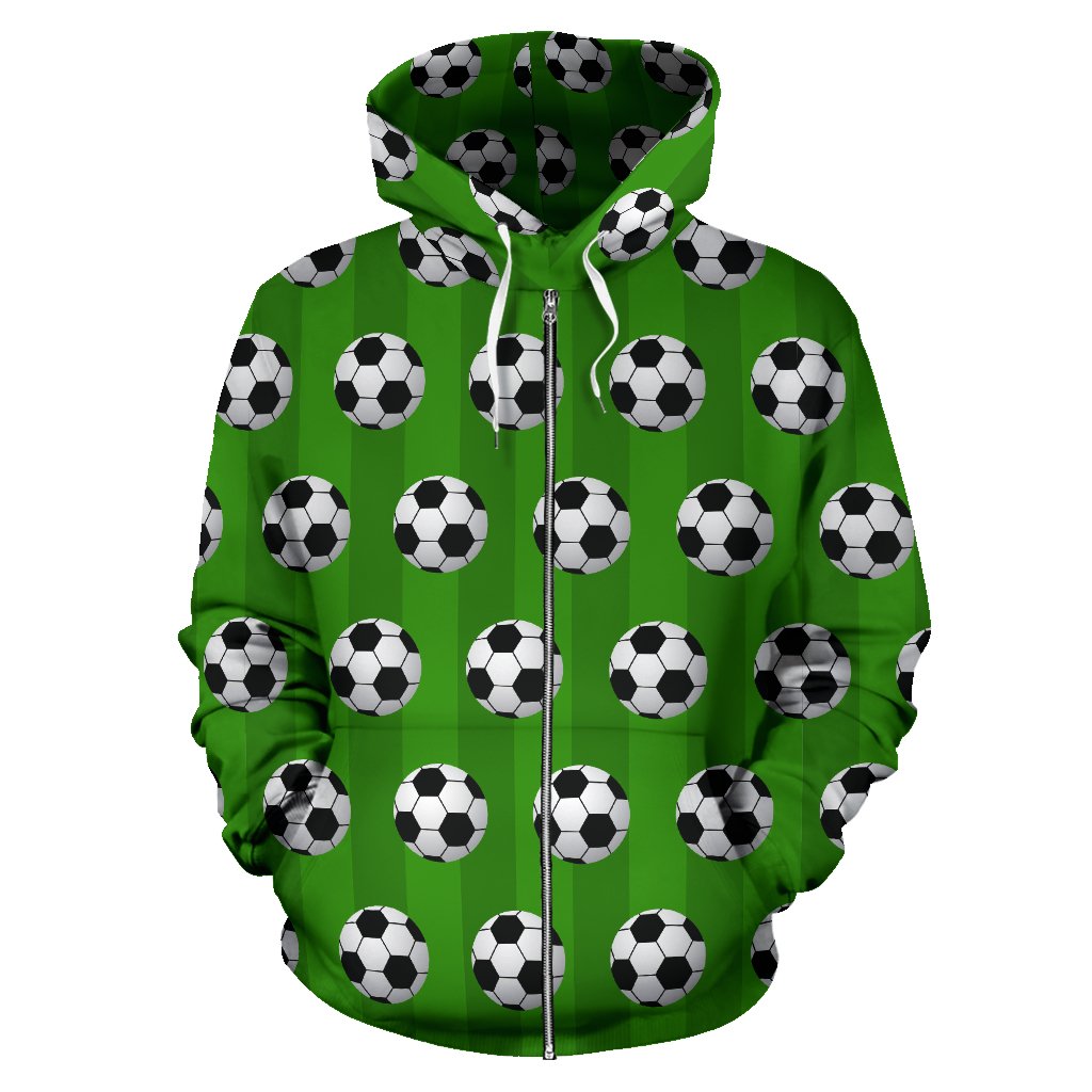 Soccer Ball Green Background Print Zip Up Hoodie