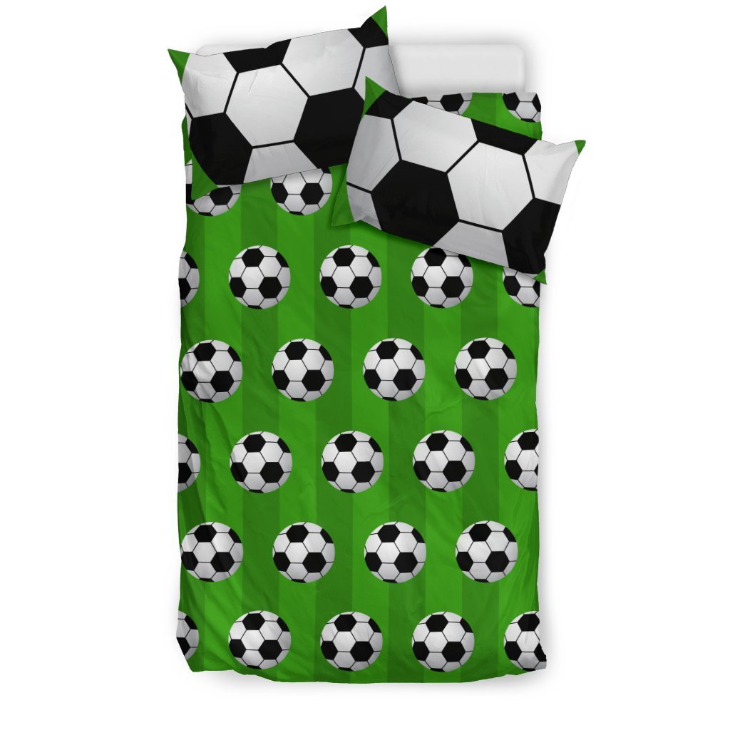 Soccer Ball Green Backgrpund Print Duvet Cover Bedding Set