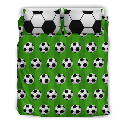 Soccer Ball Green Backgrpund Print Duvet Cover Bedding Set