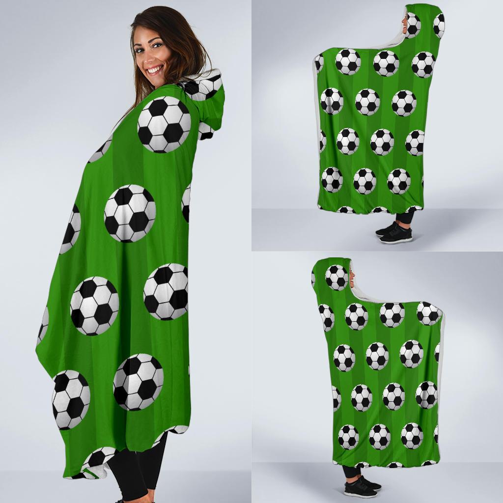 Soccer Ball Green Backgrpund Print Hooded Blanket-JTAMIGO.COM