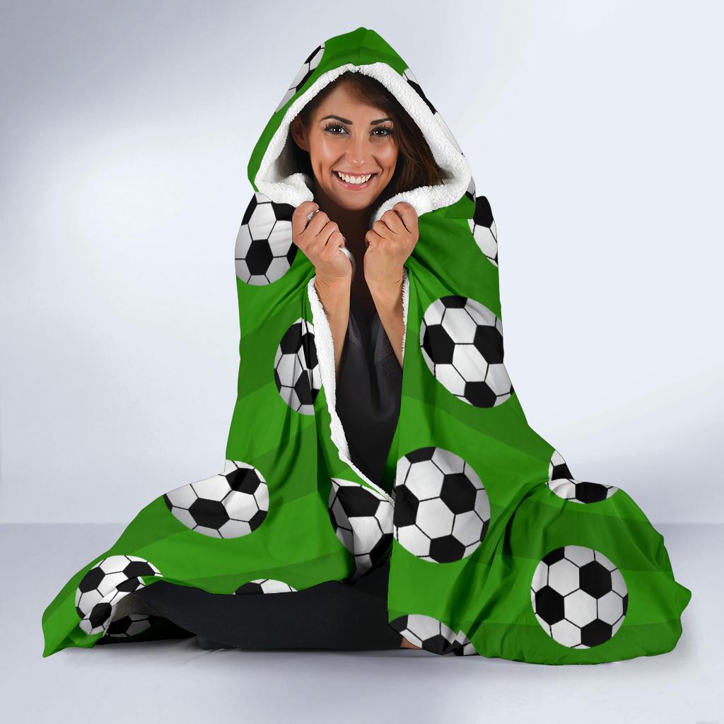Soccer Ball Green Backgrpund Print Hooded Blanket-JTAMIGO.COM