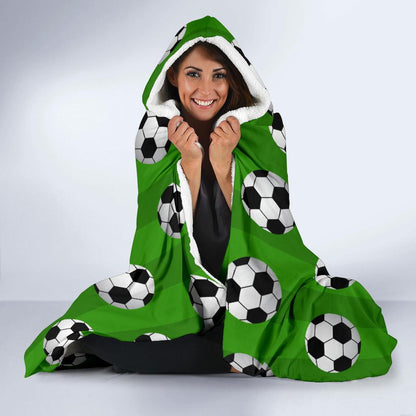 Soccer Ball Green Backgrpund Print Hooded Blanket-JTAMIGO.COM