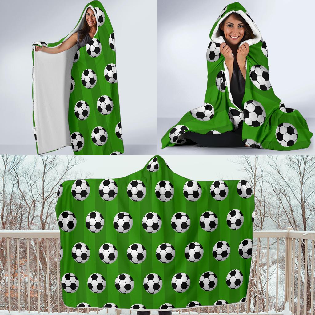 Soccer Ball Green Backgrpund Print Hooded Blanket-JTAMIGO.COM