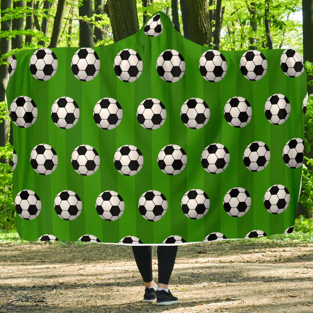 Soccer Ball Green Backgrpund Print Hooded Blanket-JTAMIGO.COM