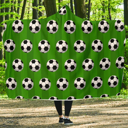 Soccer Ball Green Backgrpund Print Hooded Blanket-JTAMIGO.COM