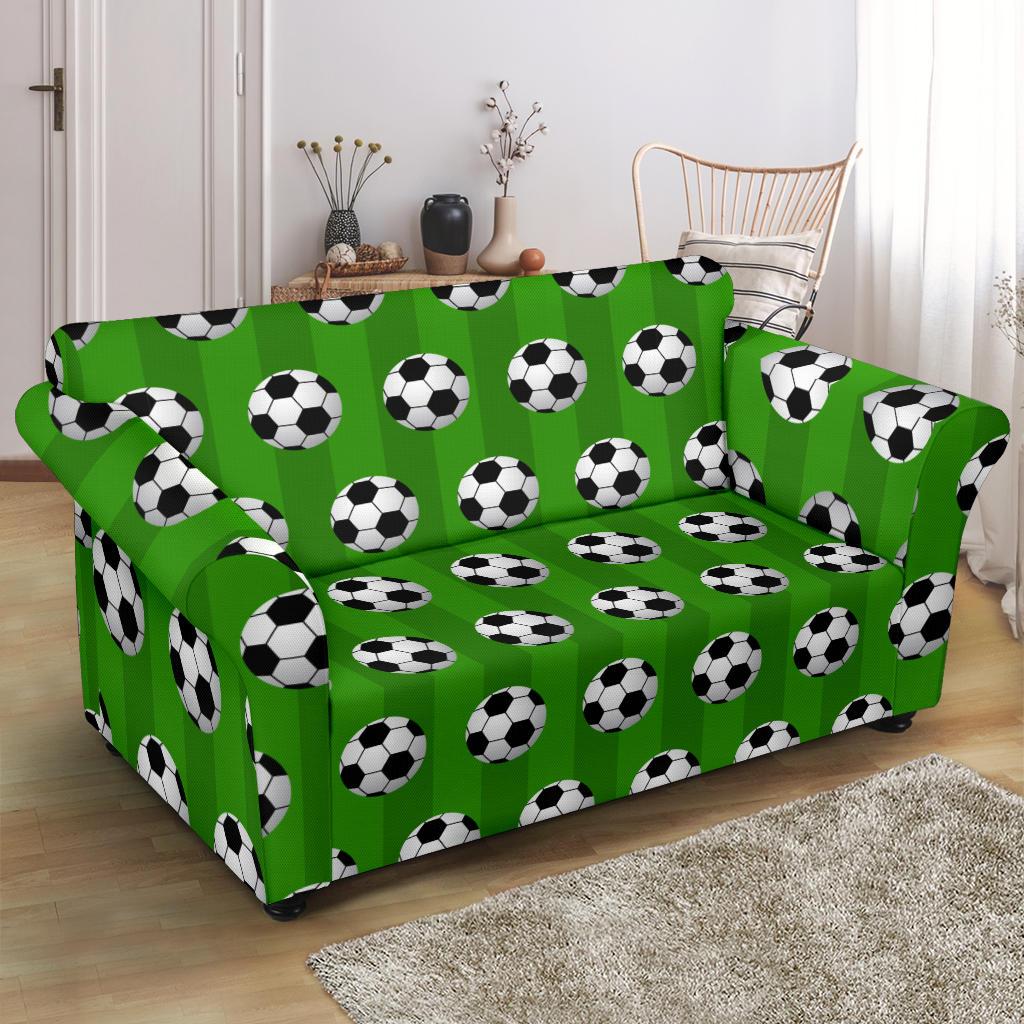Soccer Ball Green Backgrpund Print Loveseat Slipcover-JTAMIGO.COM
