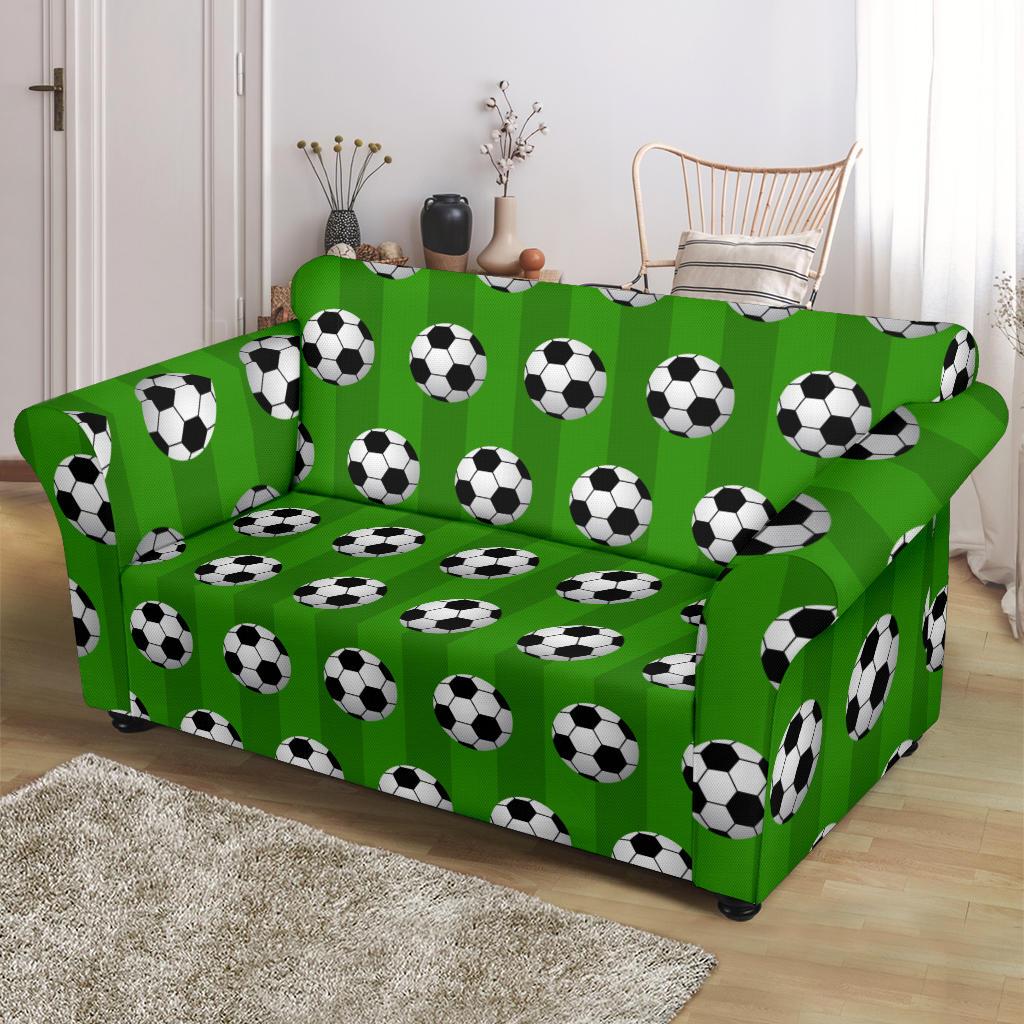 Soccer Ball Green Backgrpund Print Loveseat Slipcover-JTAMIGO.COM