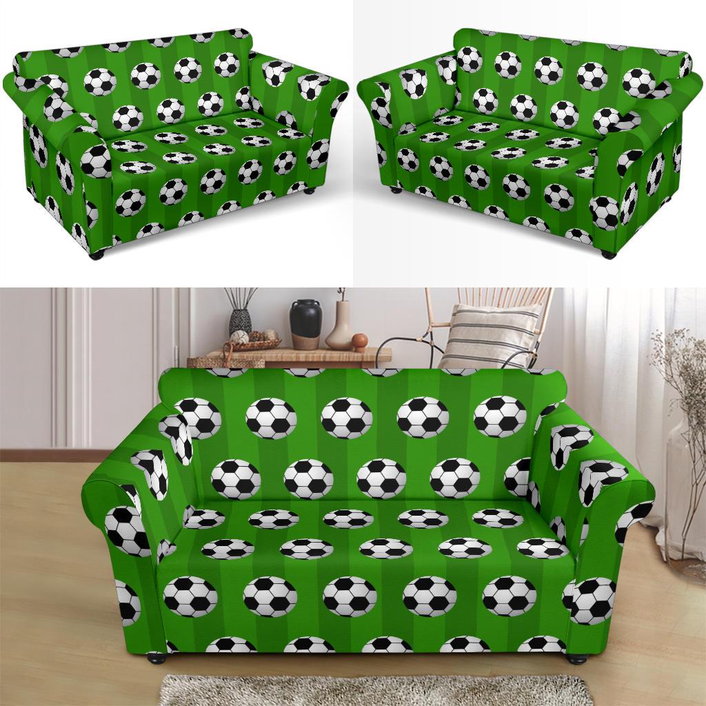 Soccer Ball Green Backgrpund Print Loveseat Slipcover-JTAMIGO.COM
