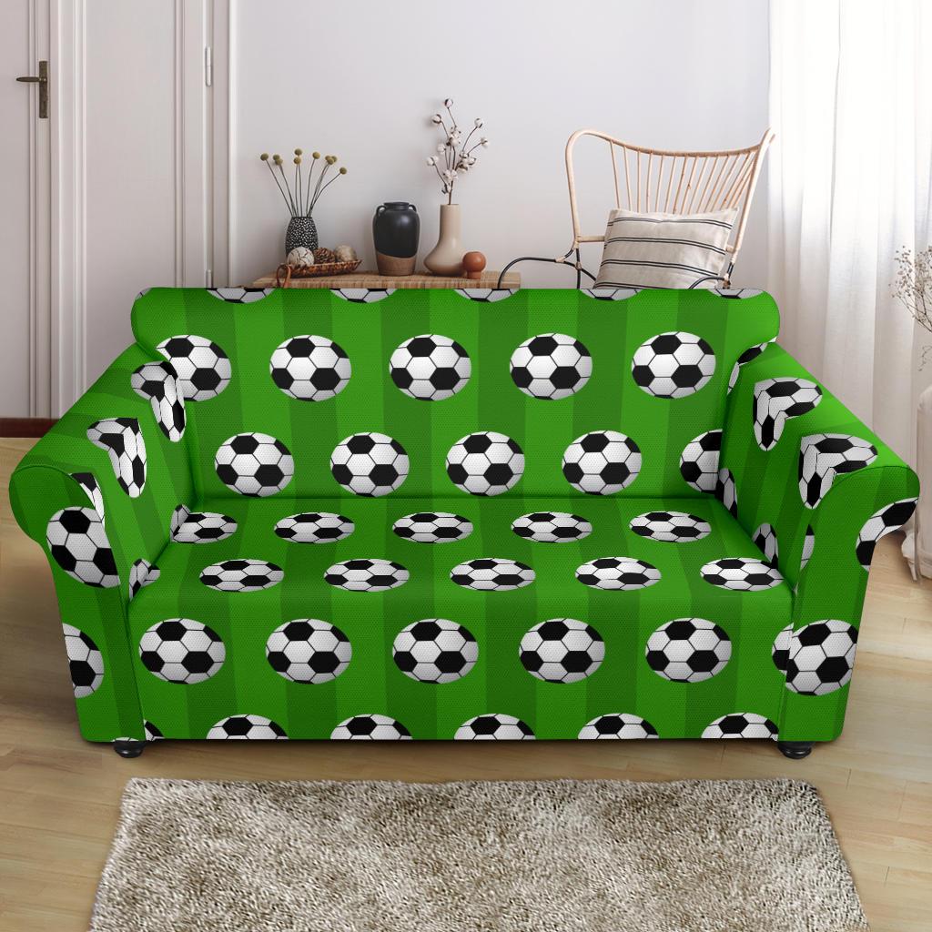 Soccer Ball Green Backgrpund Print Loveseat Slipcover-JTAMIGO.COM