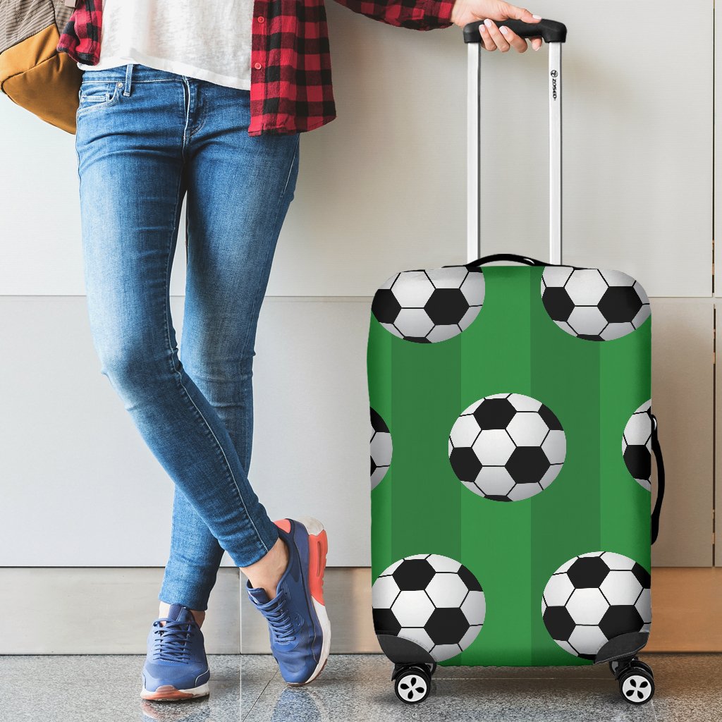 Soccer Ball Green Backgrpund Print Luggage Cover Protector