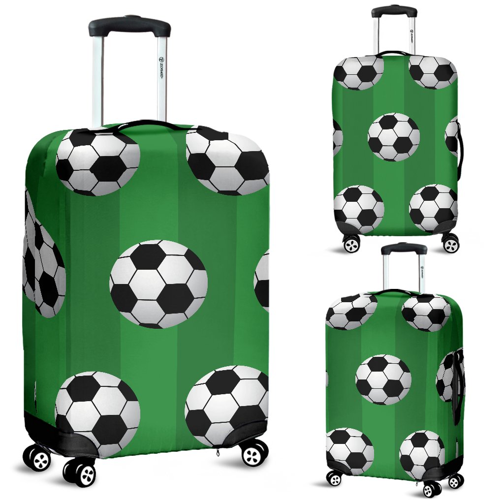 Soccer Ball Green Backgrpund Print Luggage Cover Protector
