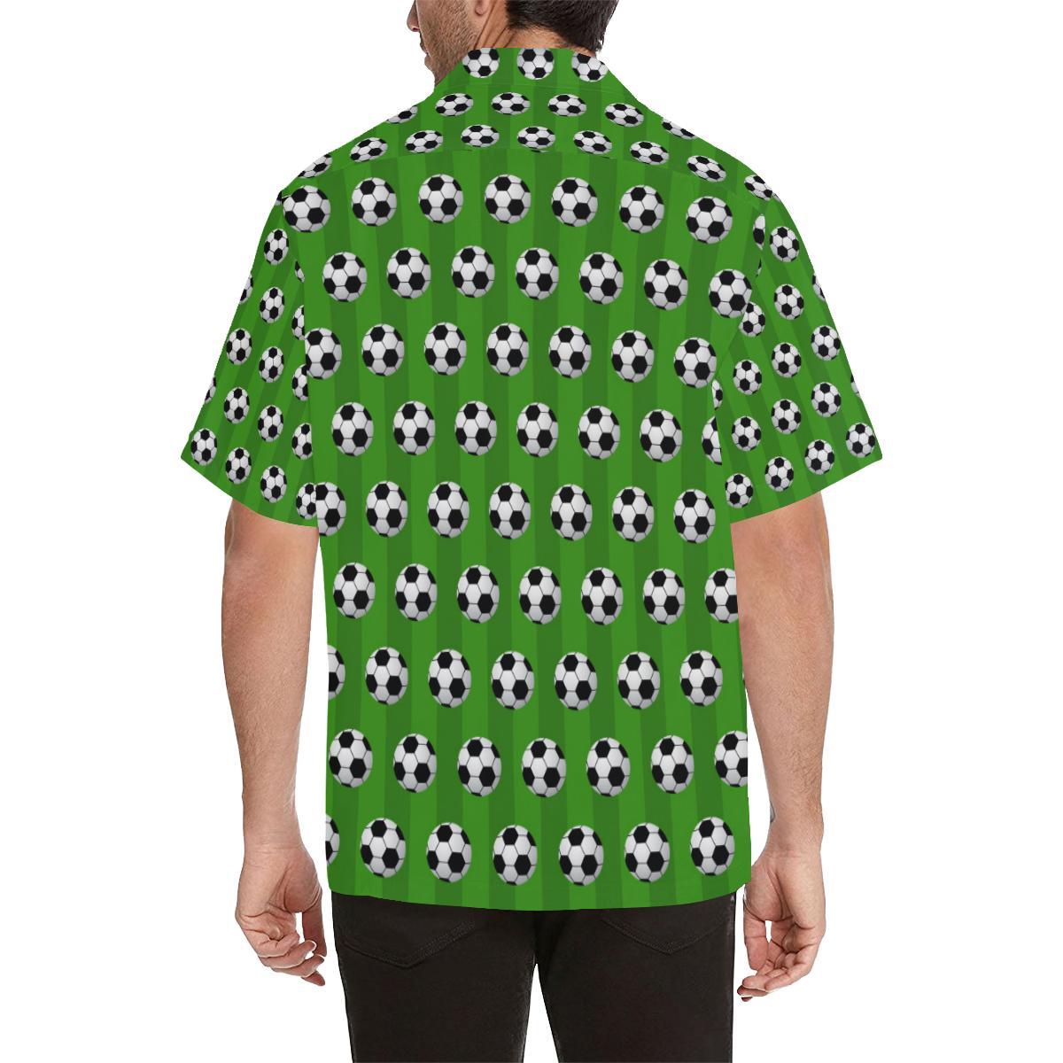 Soccer Ball Green Backgrpund Print Men Aloha Hawaiian Shirt