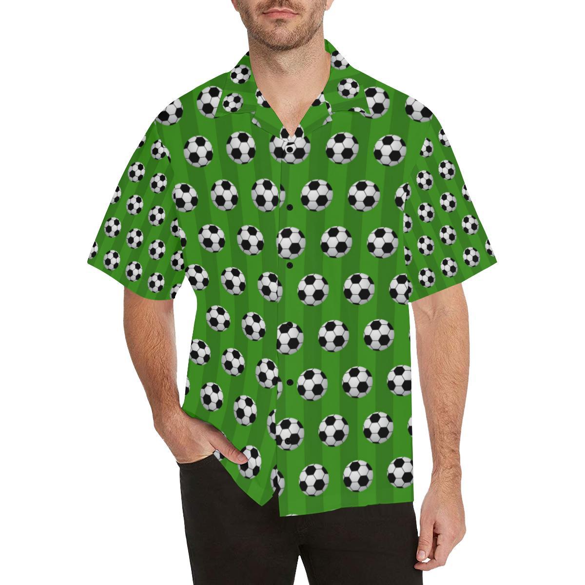 Soccer Ball Green Backgrpund Print Men Aloha Hawaiian Shirt
