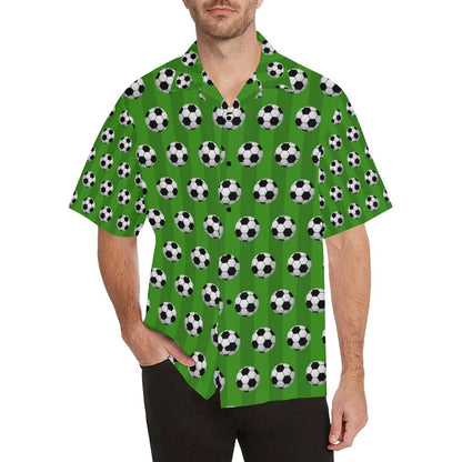 Soccer Ball Green Backgrpund Print Men Aloha Hawaiian Shirt