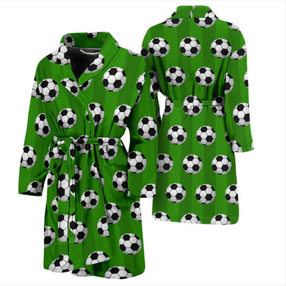 Soccer Ball Green Backgrpund Print Men Bath Robe-JTAMIGO.COM