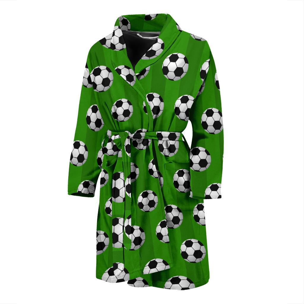 Soccer Ball Green Backgrpund Print Men Bath Robe-JTAMIGO.COM