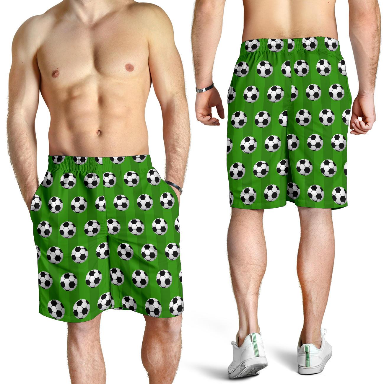 Soccer Ball Green Backgrpund Print Mens Shorts-JTAMIGO.COM