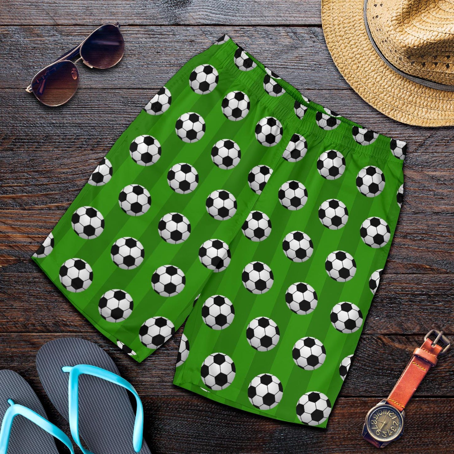 Soccer Ball Green Backgrpund Print Mens Shorts-JTAMIGO.COM