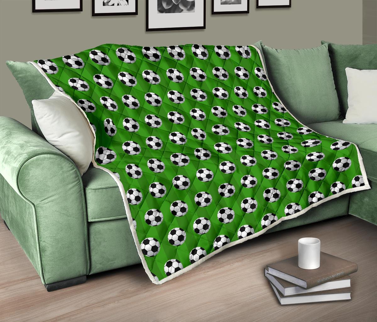 Soccer Ball Green Backgrpund Print Premium Quilt-JTAMIGO.COM
