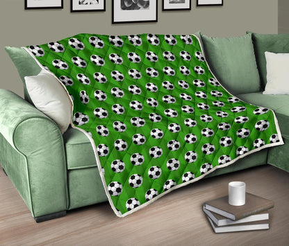 Soccer Ball Green Backgrpund Print Premium Quilt-JTAMIGO.COM