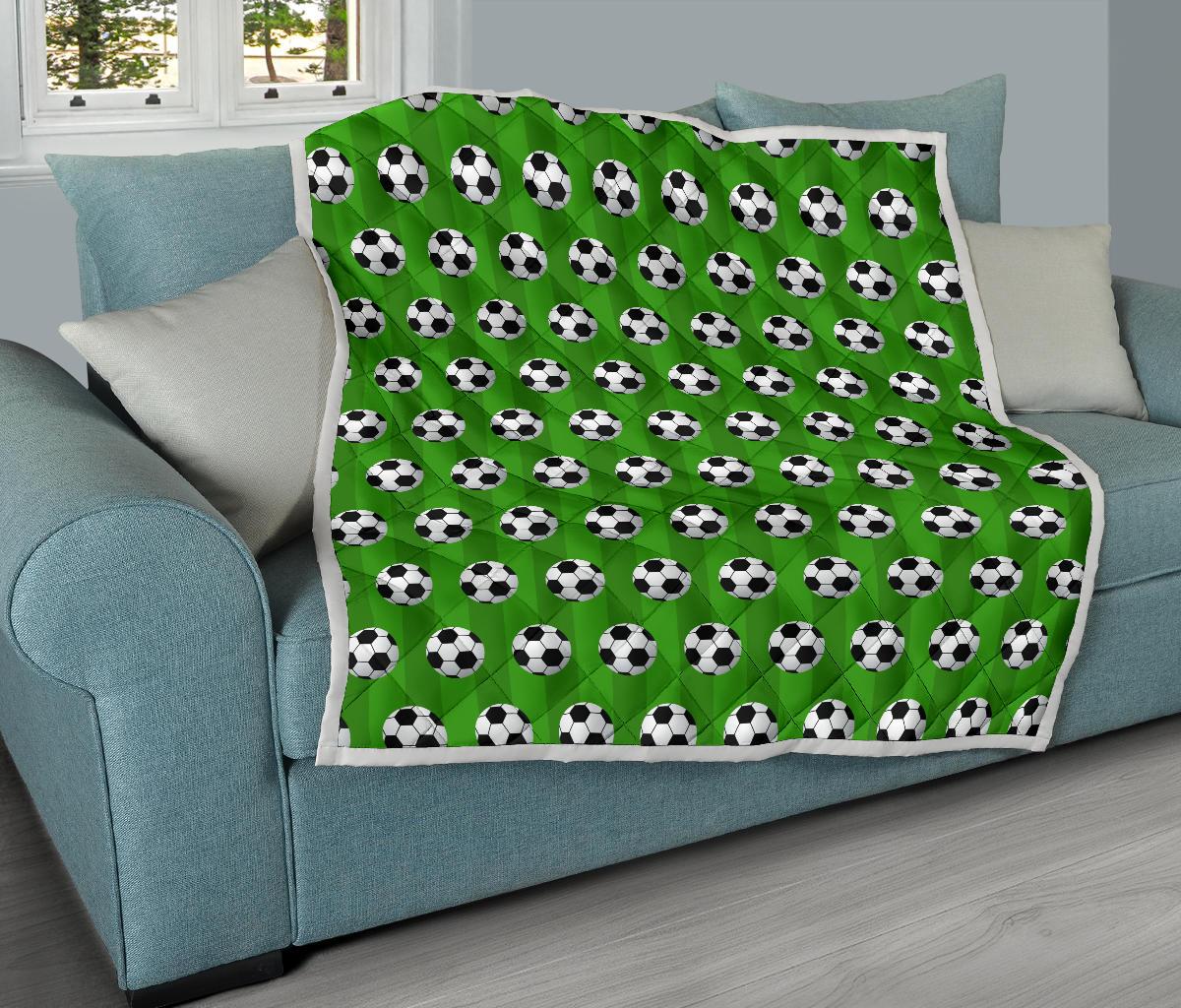 Soccer Ball Green Backgrpund Print Premium Quilt-JTAMIGO.COM