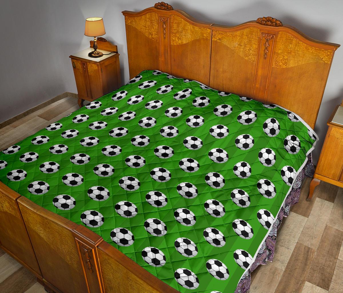 Soccer Ball Green Backgrpund Print Premium Quilt-JTAMIGO.COM