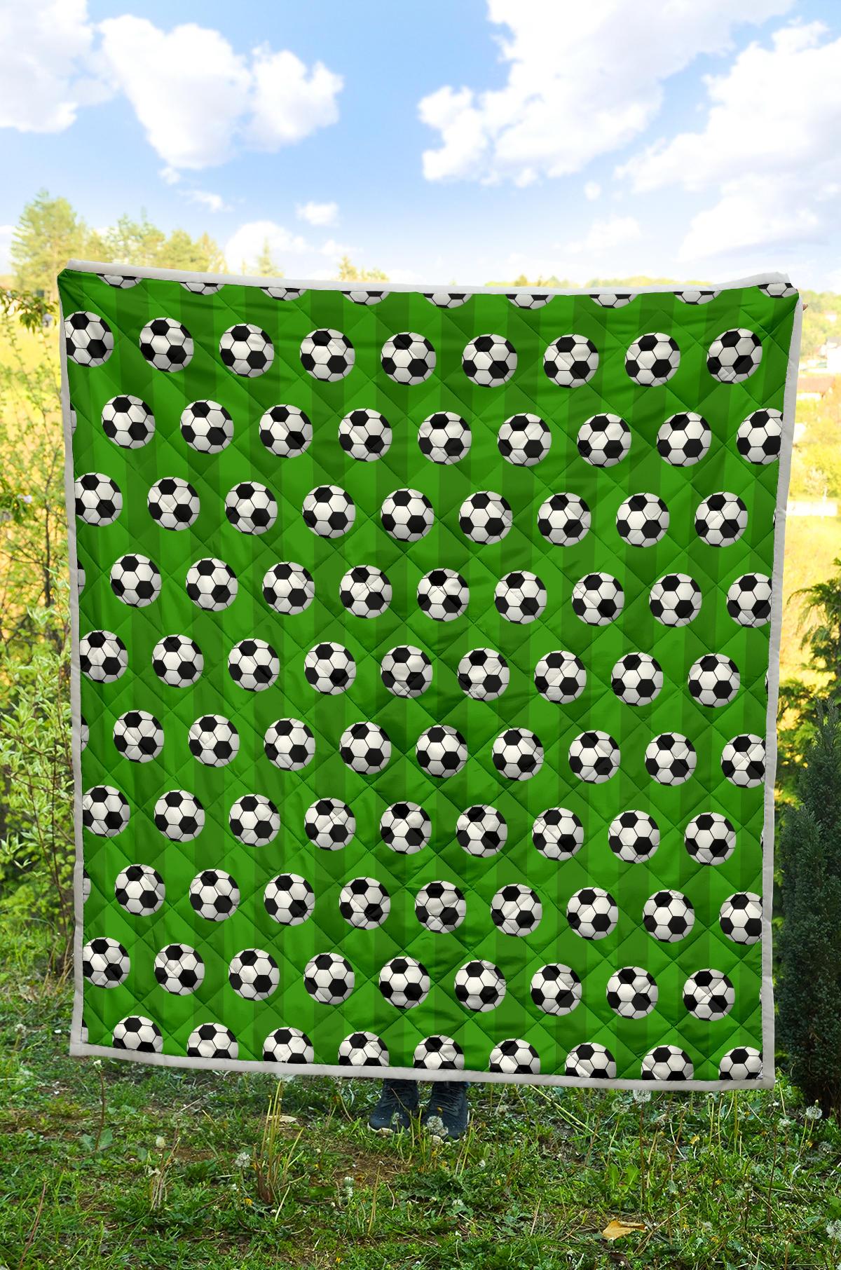 Soccer Ball Green Backgrpund Print Premium Quilt-JTAMIGO.COM