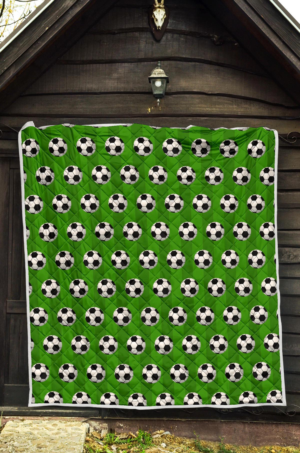 Soccer Ball Green Backgrpund Print Premium Quilt-JTAMIGO.COM