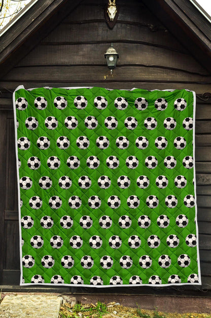 Soccer Ball Green Backgrpund Print Premium Quilt-JTAMIGO.COM