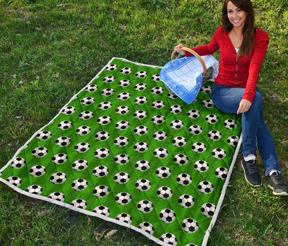 Soccer Ball Green Backgrpund Print Premium Quilt-JTAMIGO.COM