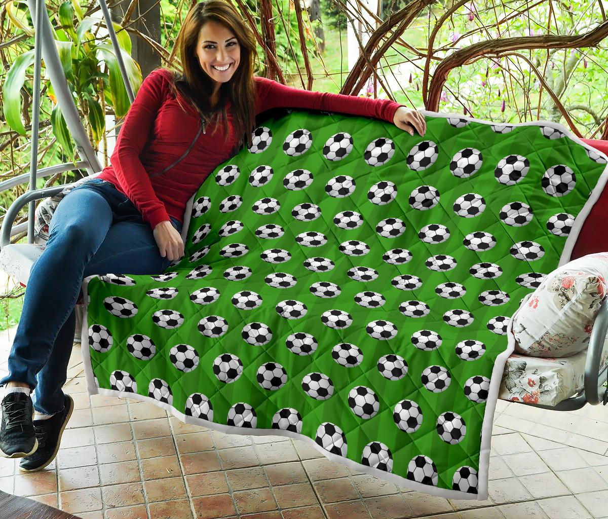 Soccer Ball Green Backgrpund Print Premium Quilt-JTAMIGO.COM