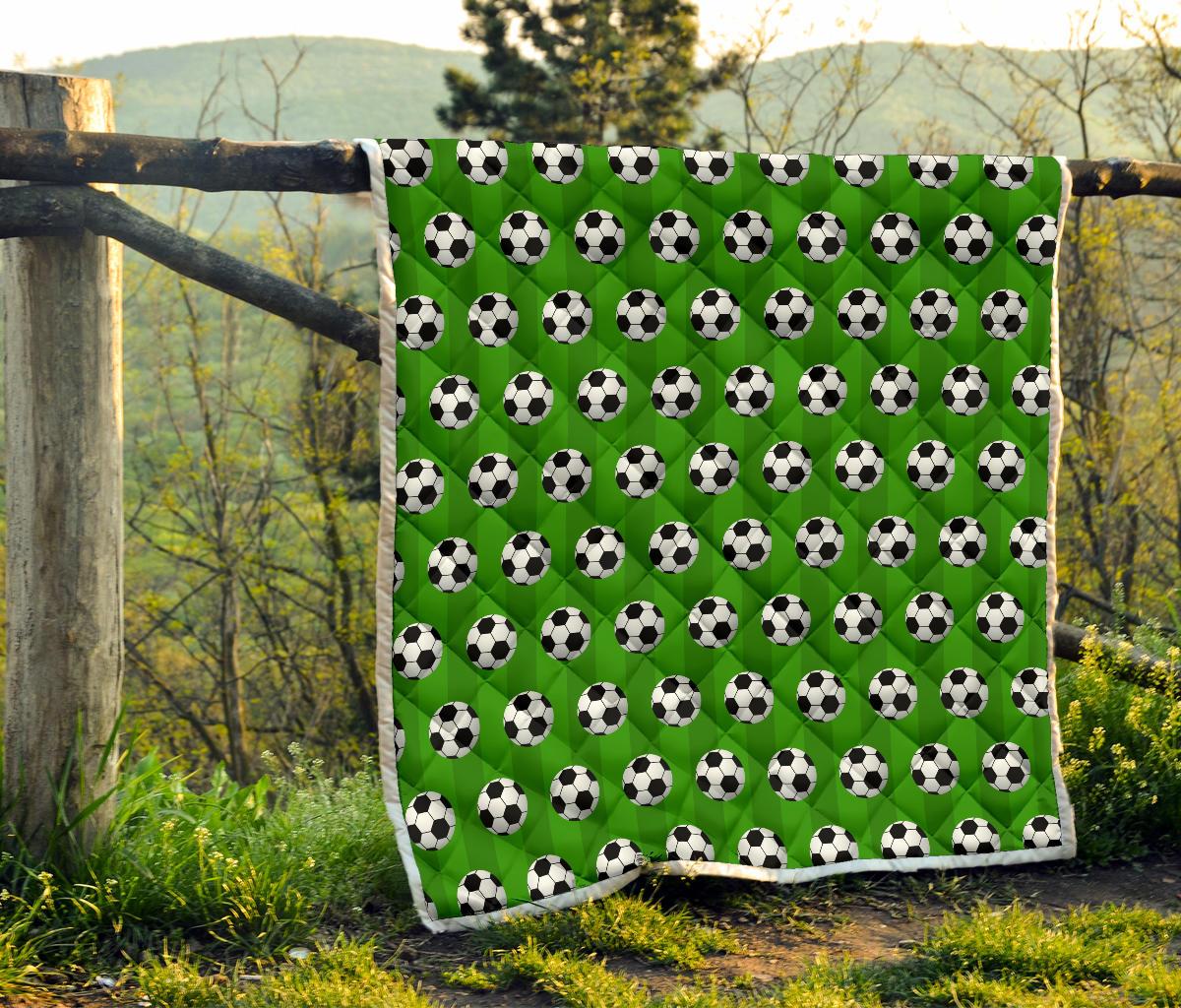 Soccer Ball Green Backgrpund Print Premium Quilt-JTAMIGO.COM