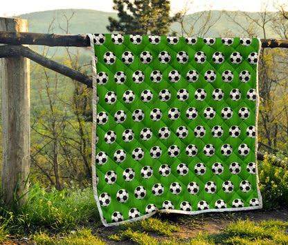 Soccer Ball Green Backgrpund Print Premium Quilt-JTAMIGO.COM