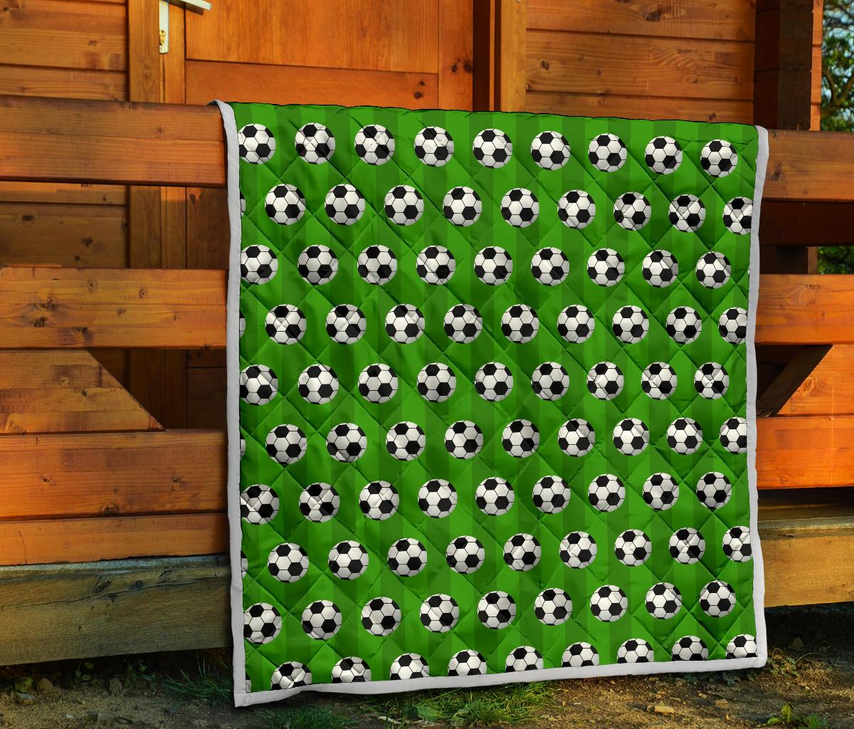 Soccer Ball Green Backgrpund Print Premium Quilt-JTAMIGO.COM