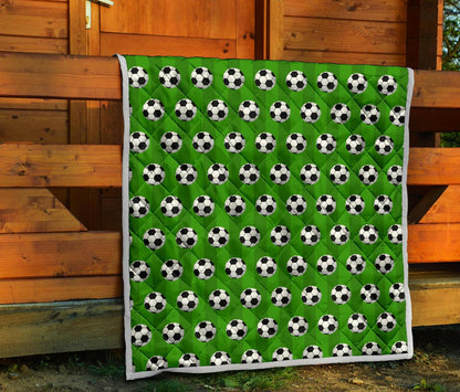 Soccer Ball Green Backgrpund Print Premium Quilt-JTAMIGO.COM