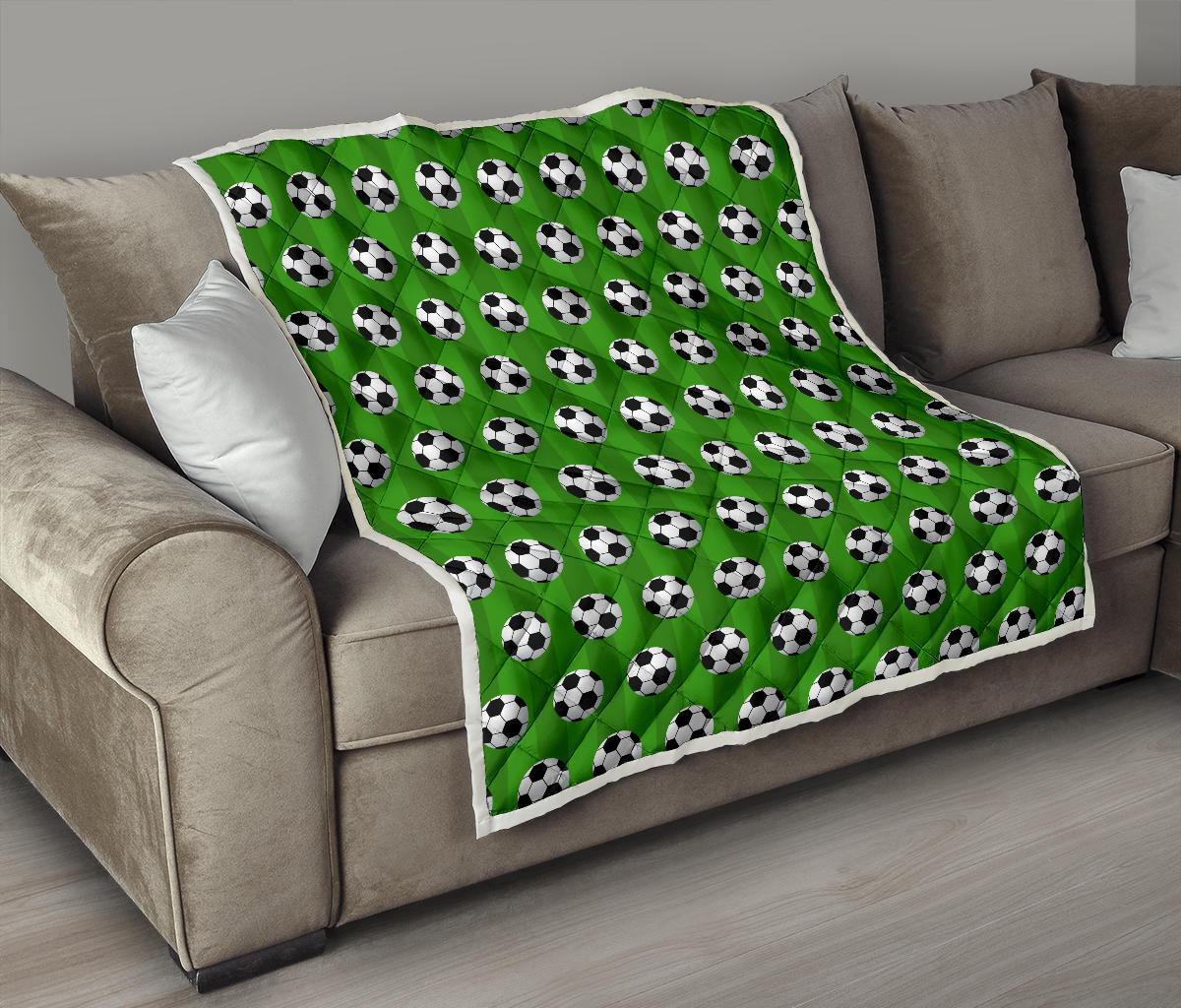 Soccer Ball Green Backgrpund Print Premium Quilt-JTAMIGO.COM