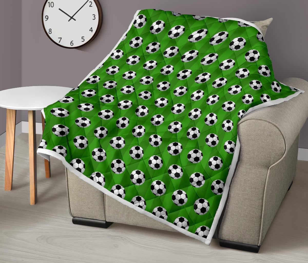 Soccer Ball Green Backgrpund Print Premium Quilt-JTAMIGO.COM