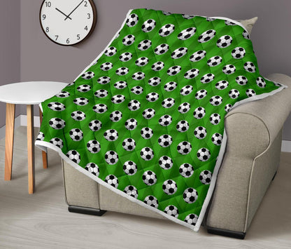 Soccer Ball Green Backgrpund Print Premium Quilt-JTAMIGO.COM