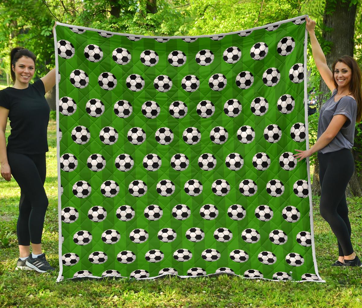 Soccer Ball Green Backgrpund Print Premium Quilt-JTAMIGO.COM