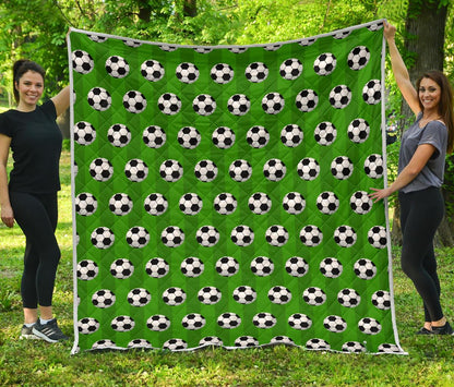 Soccer Ball Green Backgrpund Print Premium Quilt-JTAMIGO.COM
